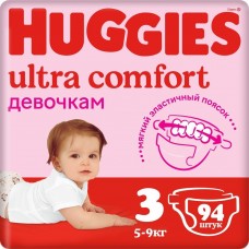Huggies Ultra Comfort 3 (5-9кг) для девочек 94 шт.